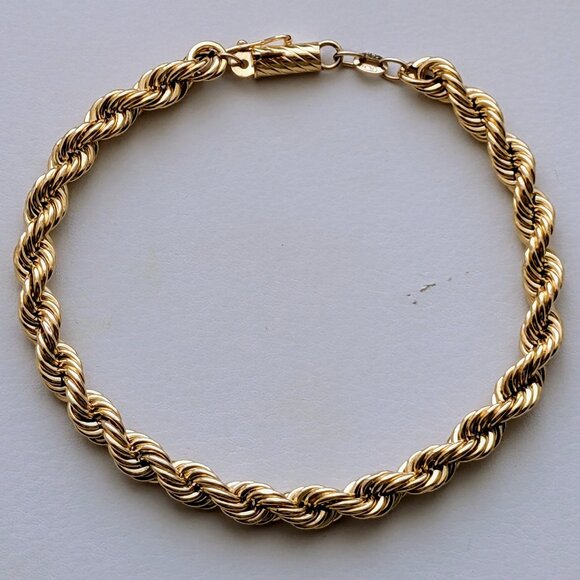 Vintage Designer Solid 14K Yellow Gold Twisted Rope Chain BRACELET - Picture 1 of 7